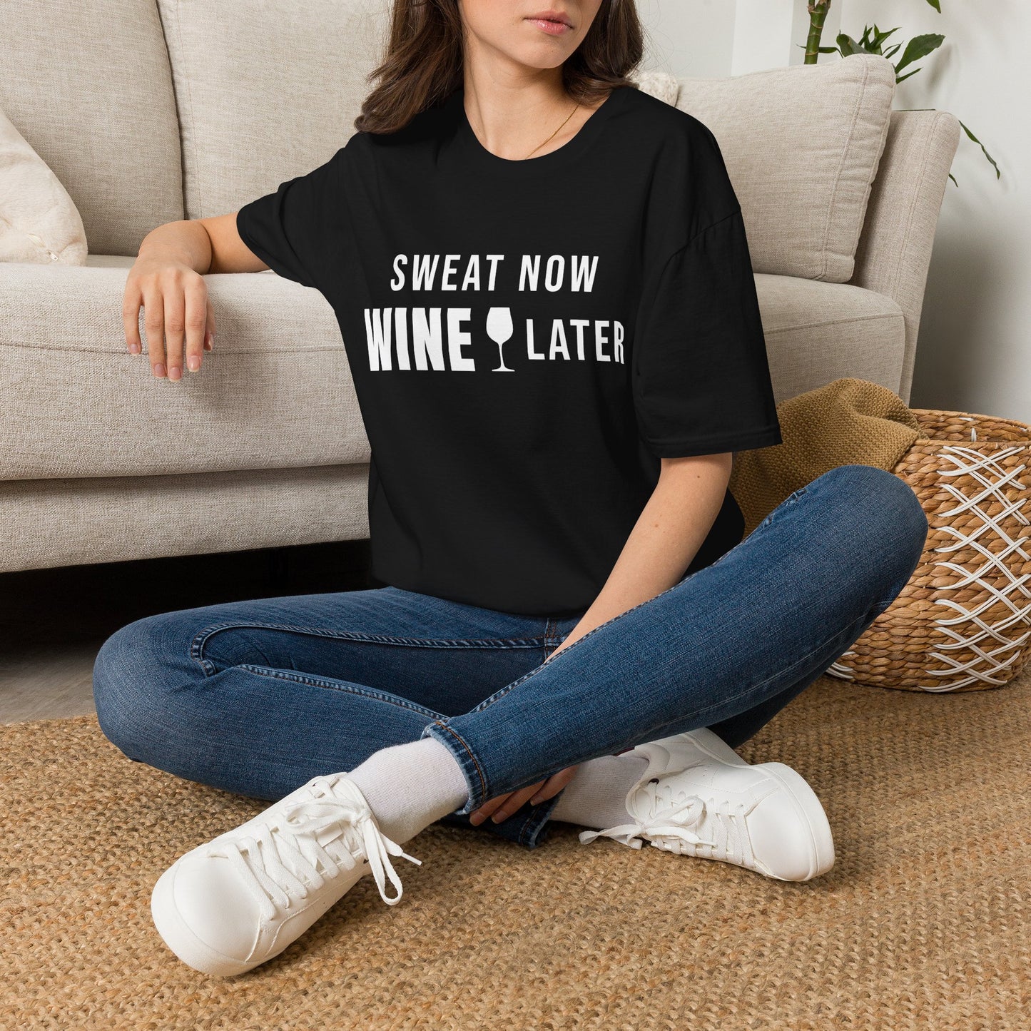 Sweat Now Wine Later T-Shirt – Funny Fitness & Wine Lover Graphic Tee