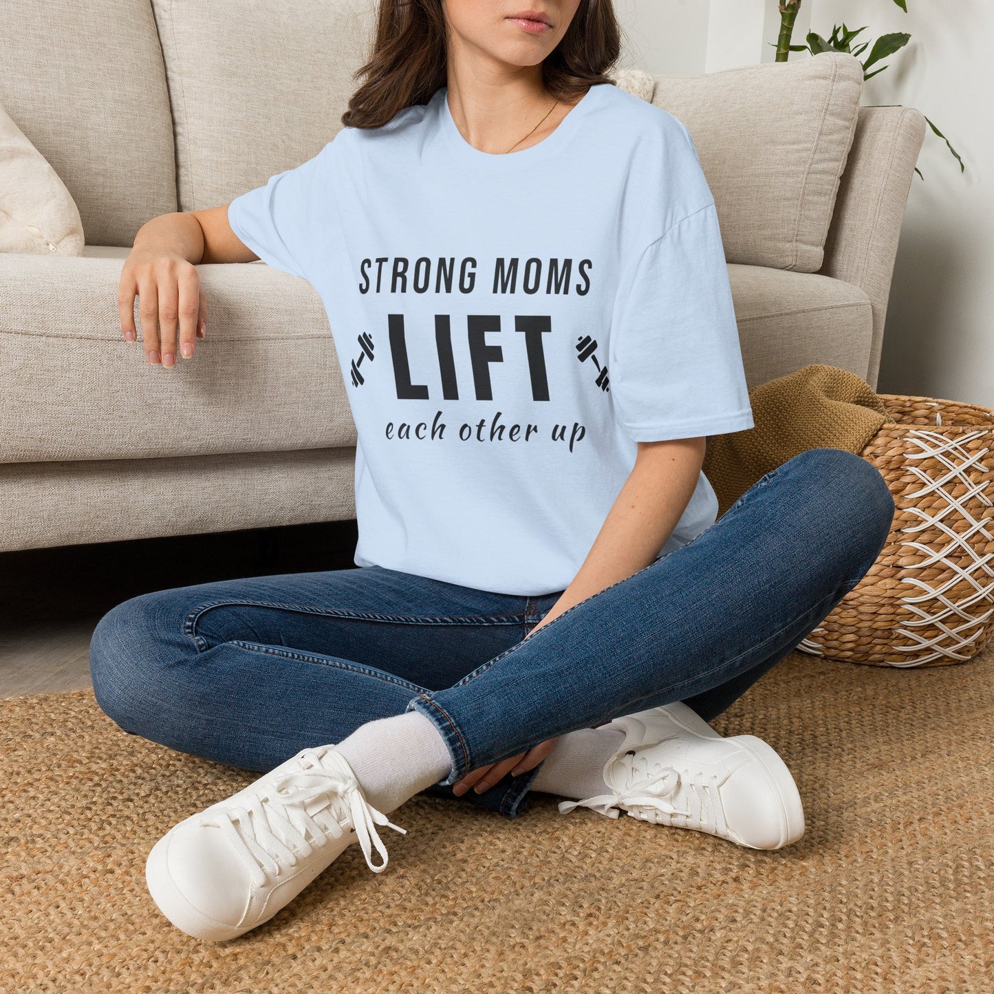 Strong Moms Lift Each Other Up T-Shirt – Motivational Fitness Mom Graphic Tee