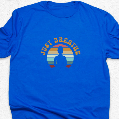 Just Breathe Yoga T-Shirt – Meditation Tee, Mindfulness Shirt, Zen Relaxation Retro Sunset Design