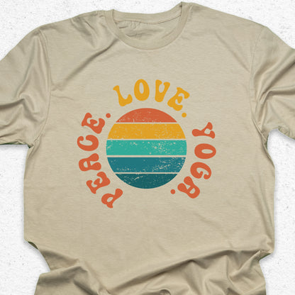 Peace Love Yoga T-Shirt – Minimalist Yoga Tee, Spiritual Shirt, Mindfulness Wellness Apparel