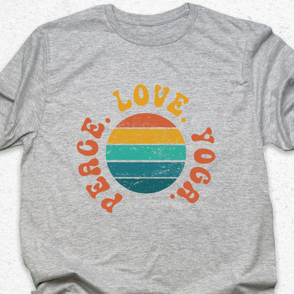Peace Love Yoga T-Shirt – Minimalist Yoga Tee, Spiritual Shirt, Mindfulness Wellness Apparel