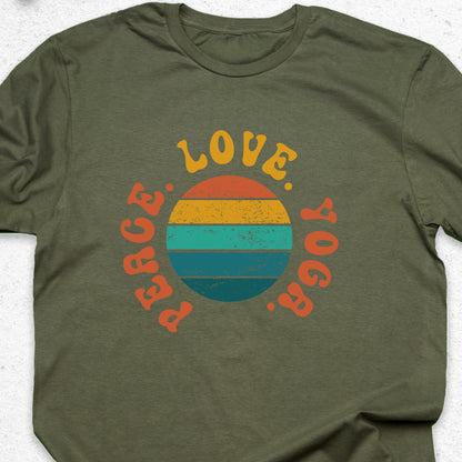 Peace Love Yoga T-Shirt – Minimalist Yoga Tee, Spiritual Shirt, Mindfulness Wellness Apparel