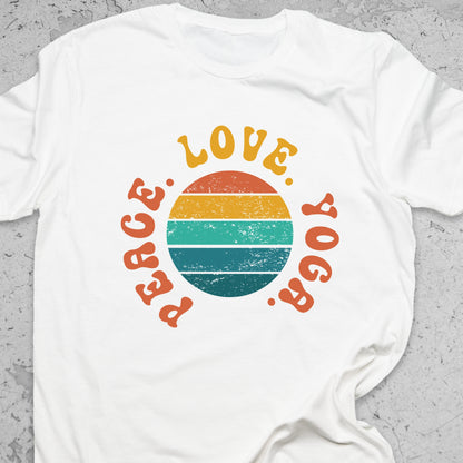 Peace Love Yoga T-Shirt – Minimalist Yoga Tee, Spiritual Shirt, Mindfulness Wellness Apparel