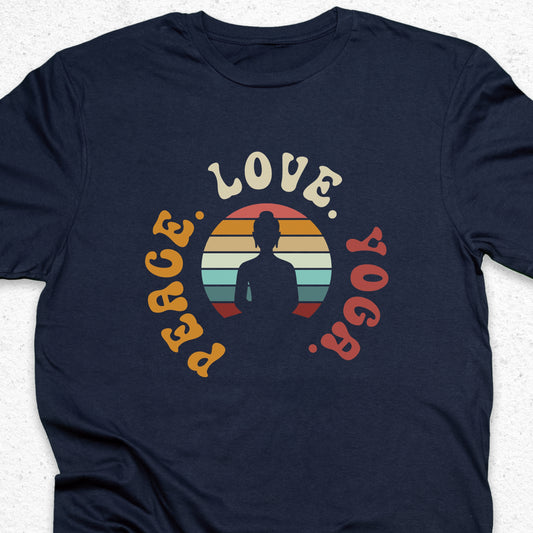 Peace Love Yoga T-Shirt – Minimalist Yoga Tee, Spiritual Shirt, Mindfulness Wellness Apparel