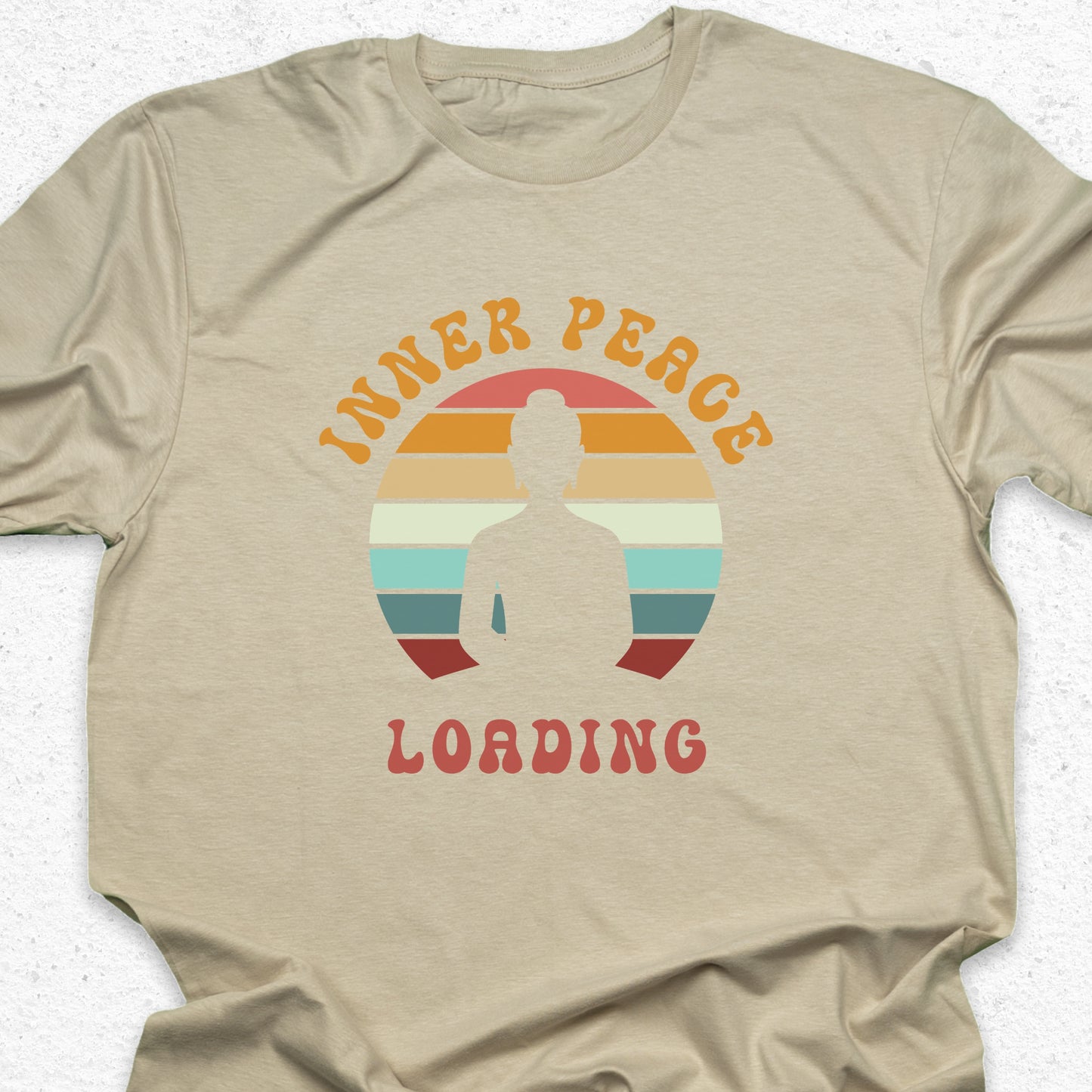 Inner Peace Loading T-Shirt – Funny Meditation Tee, Yoga Humor Shirt, Zen Retro Sunset Design