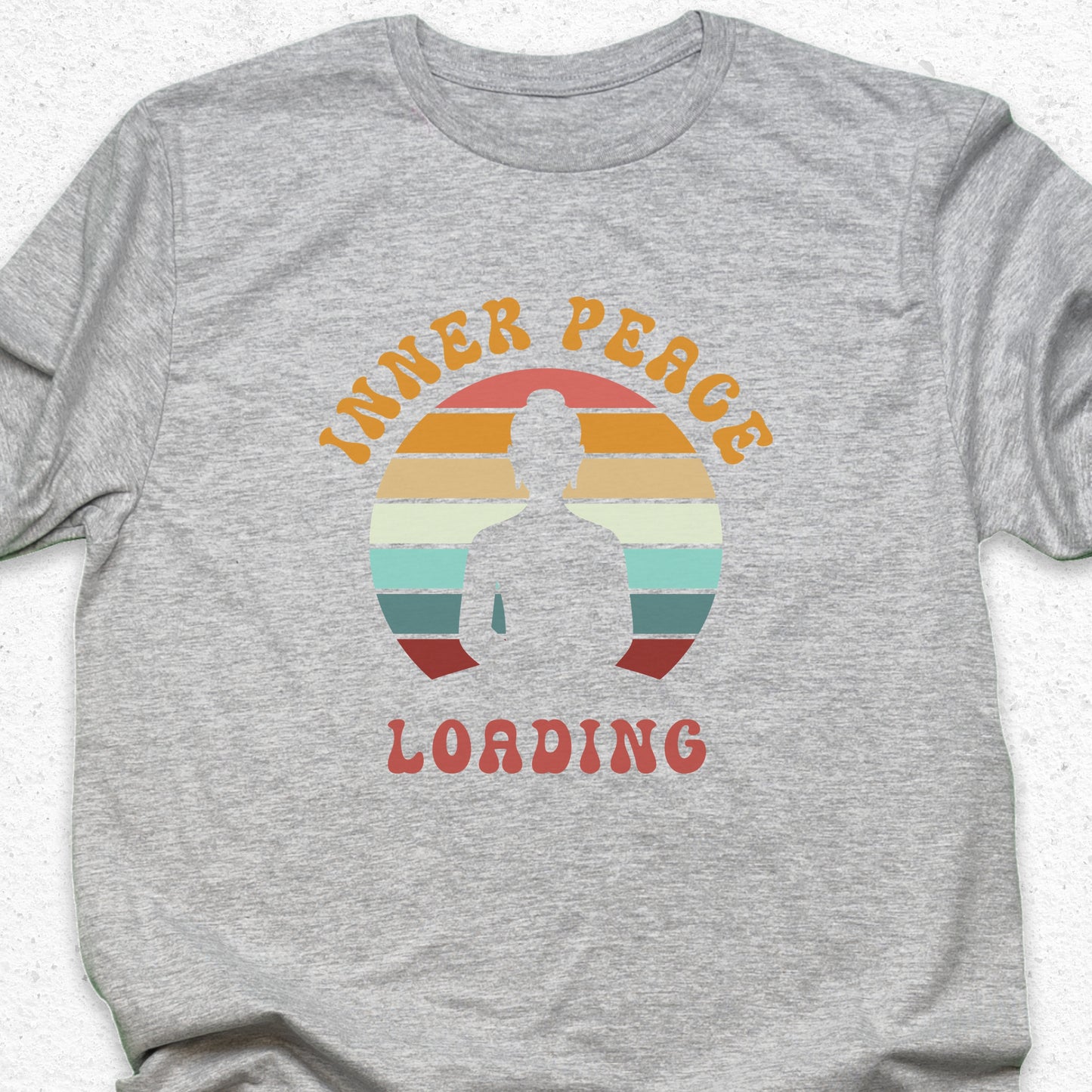 Inner Peace Loading T-Shirt – Funny Meditation Tee, Yoga Humor Shirt, Zen Retro Sunset Design