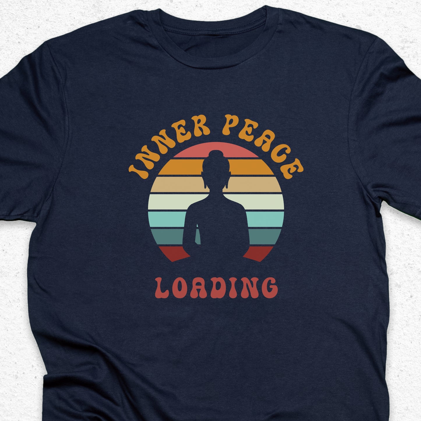 Inner Peace Loading T-Shirt – Funny Meditation Tee, Yoga Humor Shirt, Zen Retro Sunset Design