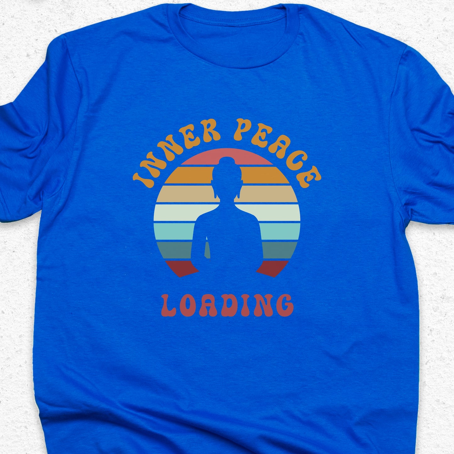 Inner Peace Loading T-Shirt – Funny Meditation Tee, Yoga Humor Shirt, Zen Retro Sunset Design