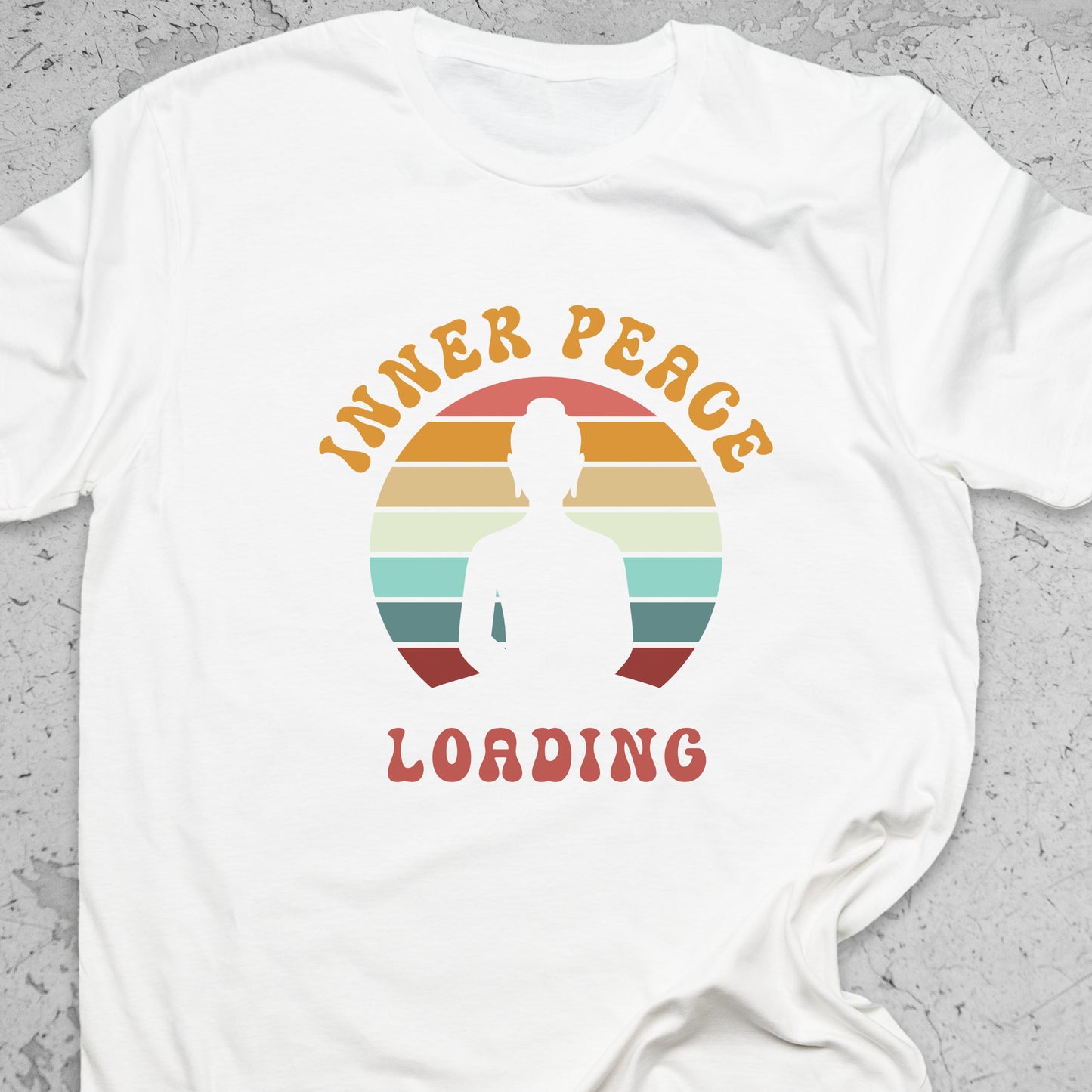 Inner Peace Loading T-Shirt – Funny Meditation Tee, Yoga Humor Shirt, Zen Retro Sunset Design