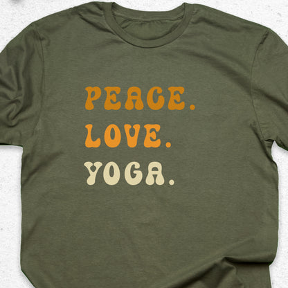 Peace Love Yoga T-Shirt – Minimalist Yoga Tee, Spiritual Shirt, Mindfulness Wellness Apparel