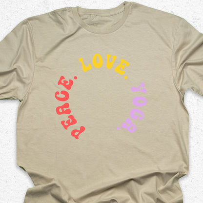 Peace Love Yoga T-Shirt – Minimalist Yoga Tee, Spiritual Shirt, Mindfulness Wellness Apparel