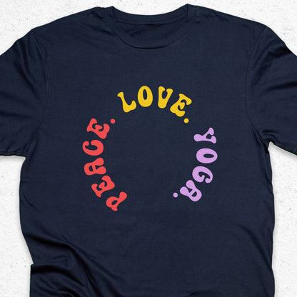 Peace Love Yoga T-Shirt – Minimalist Yoga Tee, Spiritual Shirt, Mindfulness Wellness Apparel