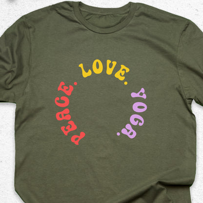 Peace Love Yoga T-Shirt – Minimalist Yoga Tee, Spiritual Shirt, Mindfulness Wellness Apparel