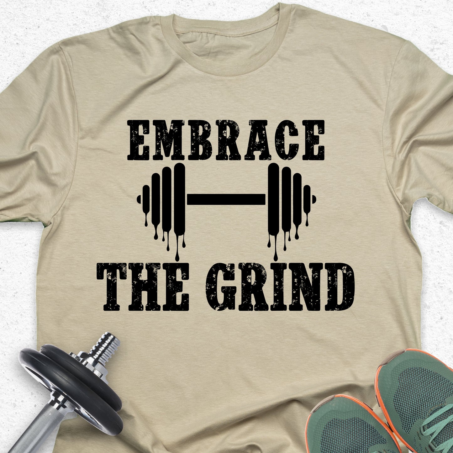 Embrace The Grind T-Shirt – Motivational Gym Tee, Fitness Workout Shirt, Weightlifting Apparel