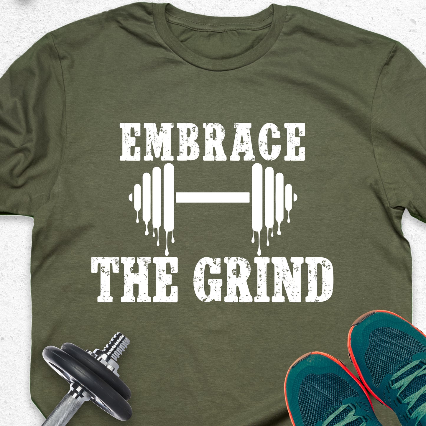 Embrace The Grind T-Shirt – Motivational Gym Tee, Fitness Workout Shirt, Weightlifting Apparel