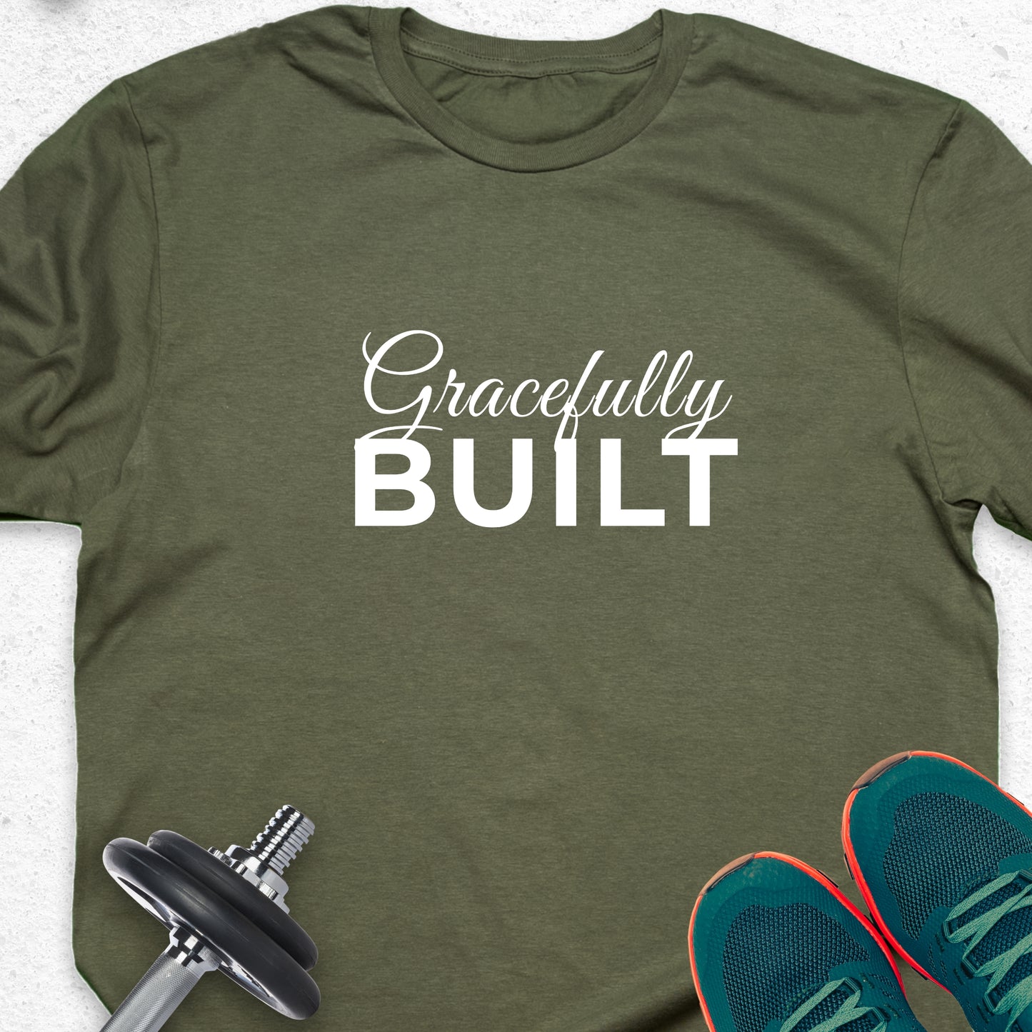 Gracefully Built T-Shirt – Minimalist Fitness Tee, Elegant Strength Shirt, Gym Apparel for Women