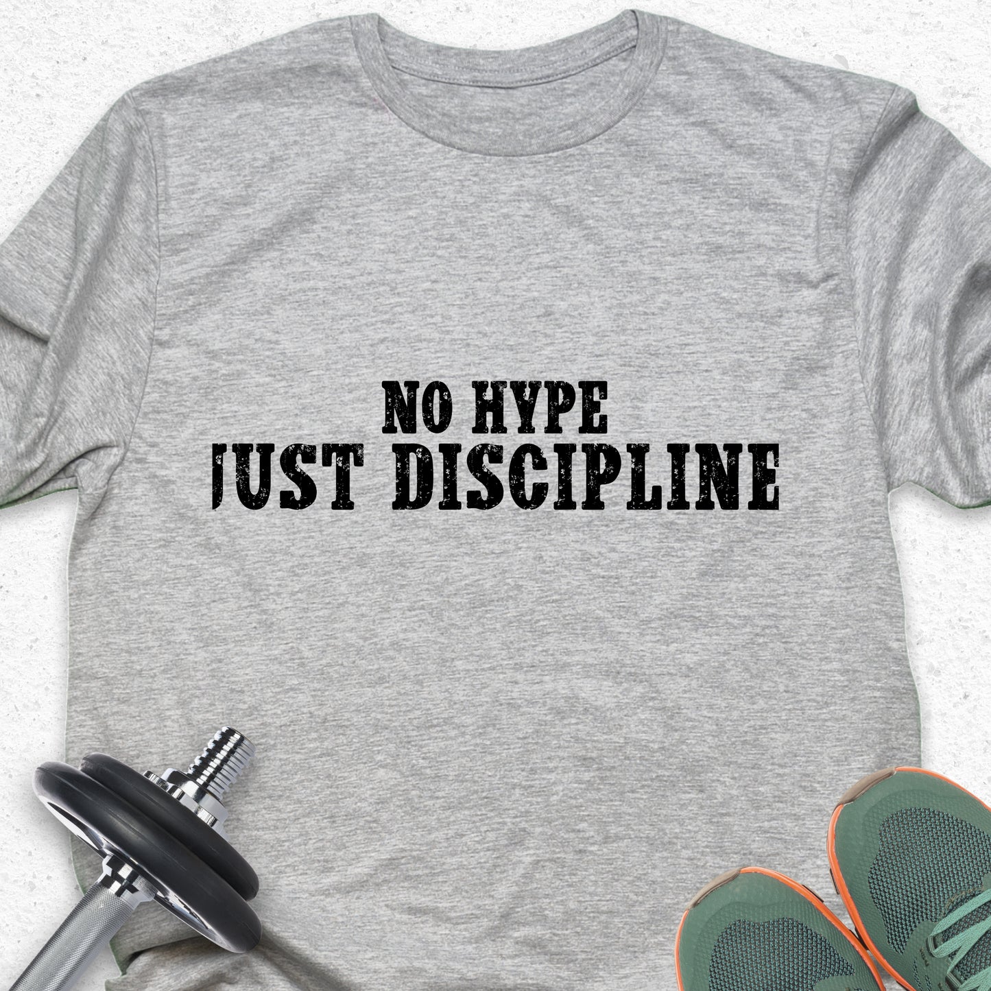 "No Hype Just Discipline" Motivational Gym T-Shirt - Distressed Athletic Apparel
