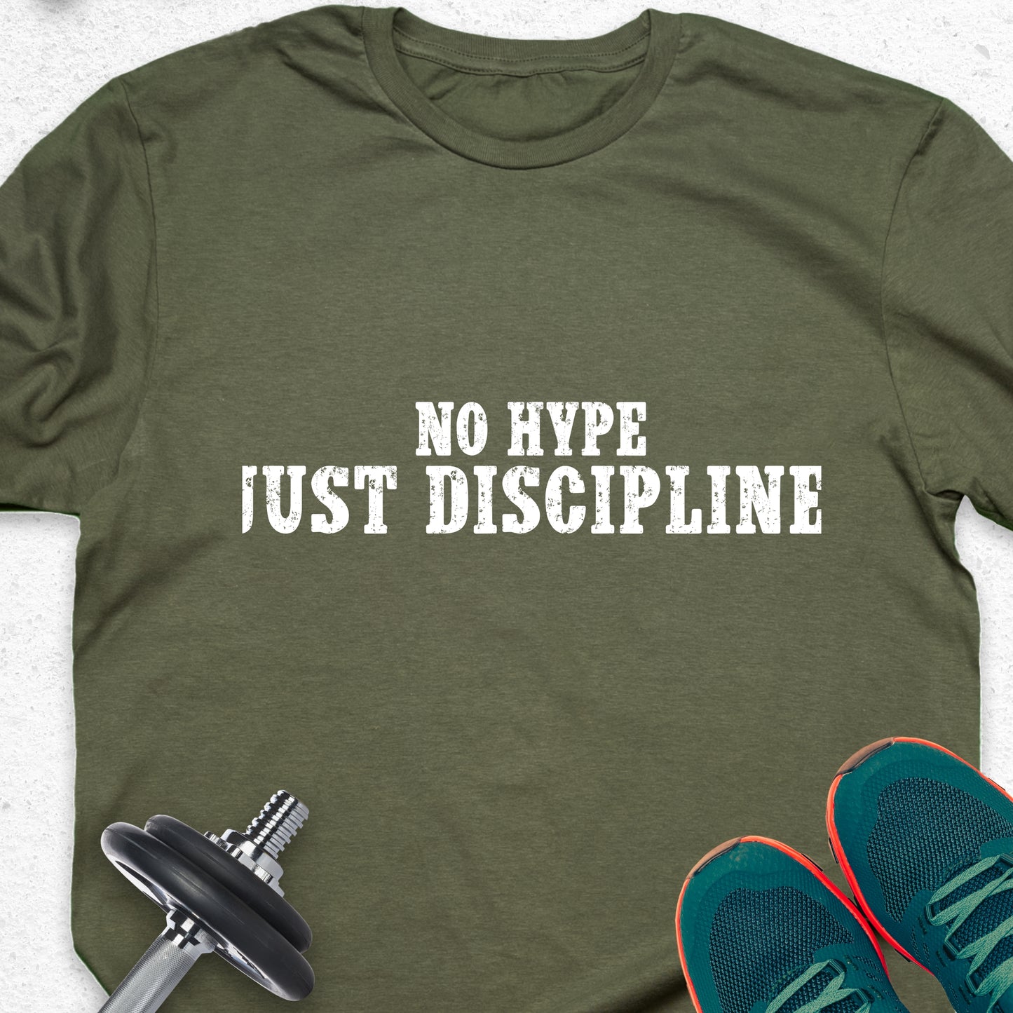 "No Hype Just Discipline" Motivational Gym T-Shirt - Distressed Athletic Apparel
