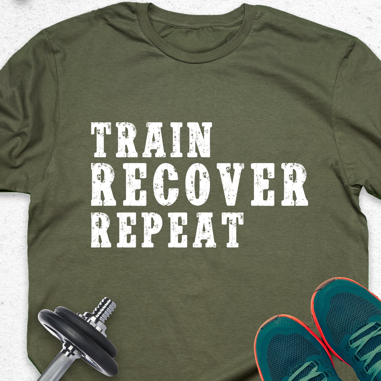 Train Recover Repeat T-Shirt – Fitness Motivation Gym Tee, Motivational Fitness Quote T-Shirt — Inspirational Workout Tee