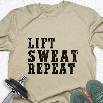 Lift Sweat Repeat T-Shirt – Motivational Gym Workout Tee — Inspirational Workout Tee