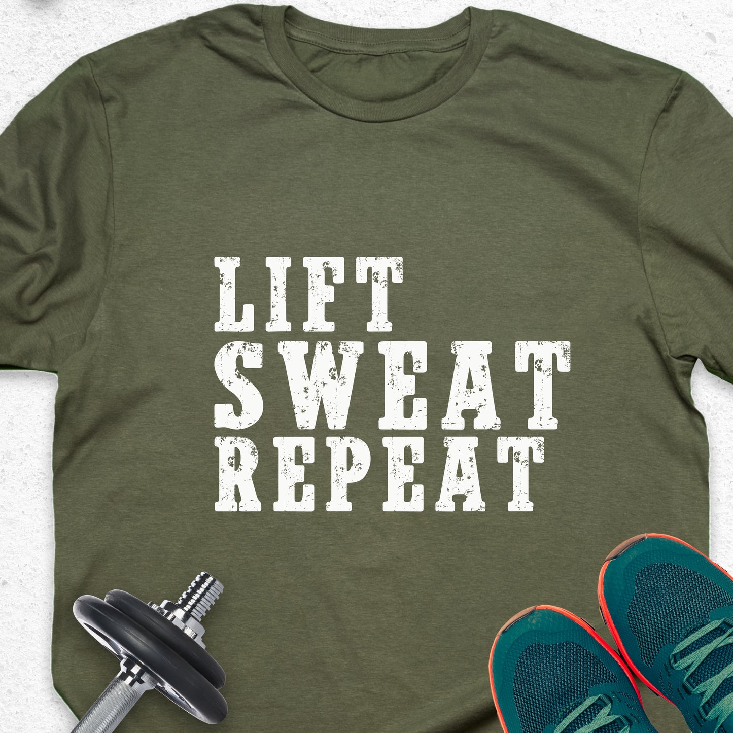 Lift Sweat Repeat T-Shirt – Motivational Gym Workout Tee — Inspirational Workout Tee