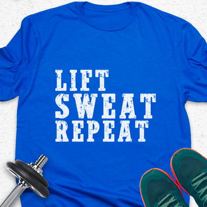 Lift Sweat Repeat T-Shirt – Motivational Gym Workout Tee — Inspirational Workout Tee