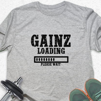 Gainz Loading T-Shirt – Funny Gym Progress Workout Tee — Inspirational Workout Tee