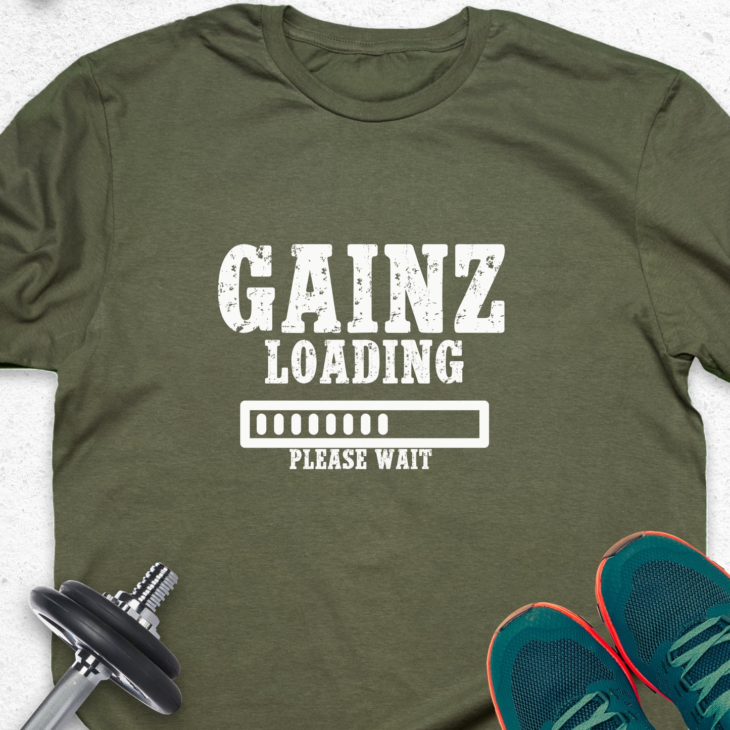 Gainz Loading T-Shirt – Funny Gym Progress Workout Tee — Inspirational Workout Tee