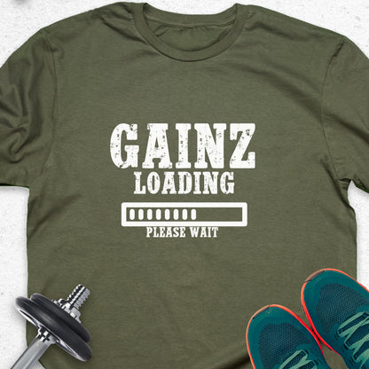 Gainz Loading T-Shirt – Funny Gym Progress Workout Tee — Inspirational Workout Tee