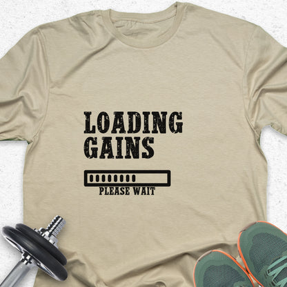 Loading Gains T-Shirt – Funny Gym Progress Bar Fitness Tee— Inspirational Workout Tee