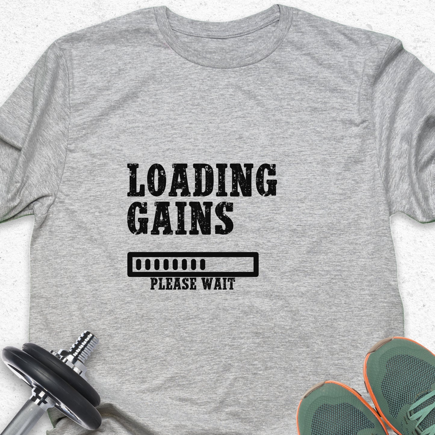 Loading Gains T-Shirt – Funny Gym Progress Bar Fitness Tee— Inspirational Workout Tee
