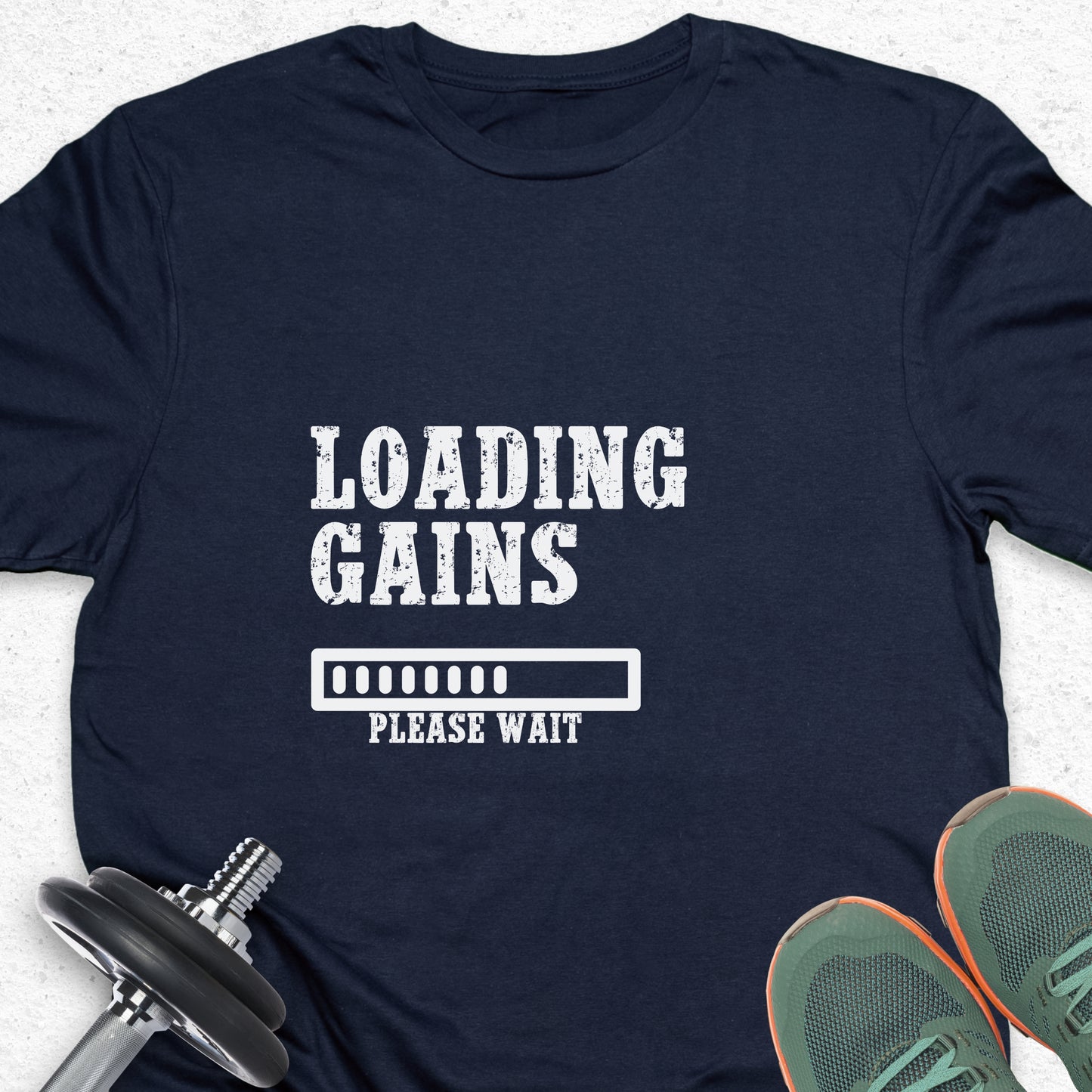 Loading Gains T-Shirt – Funny Gym Progress Bar Fitness Tee— Inspirational Workout Tee