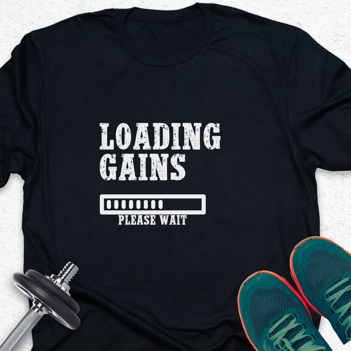 Loading Gains T-Shirt – Funny Gym Progress Bar Fitness Tee— Inspirational Workout Tee