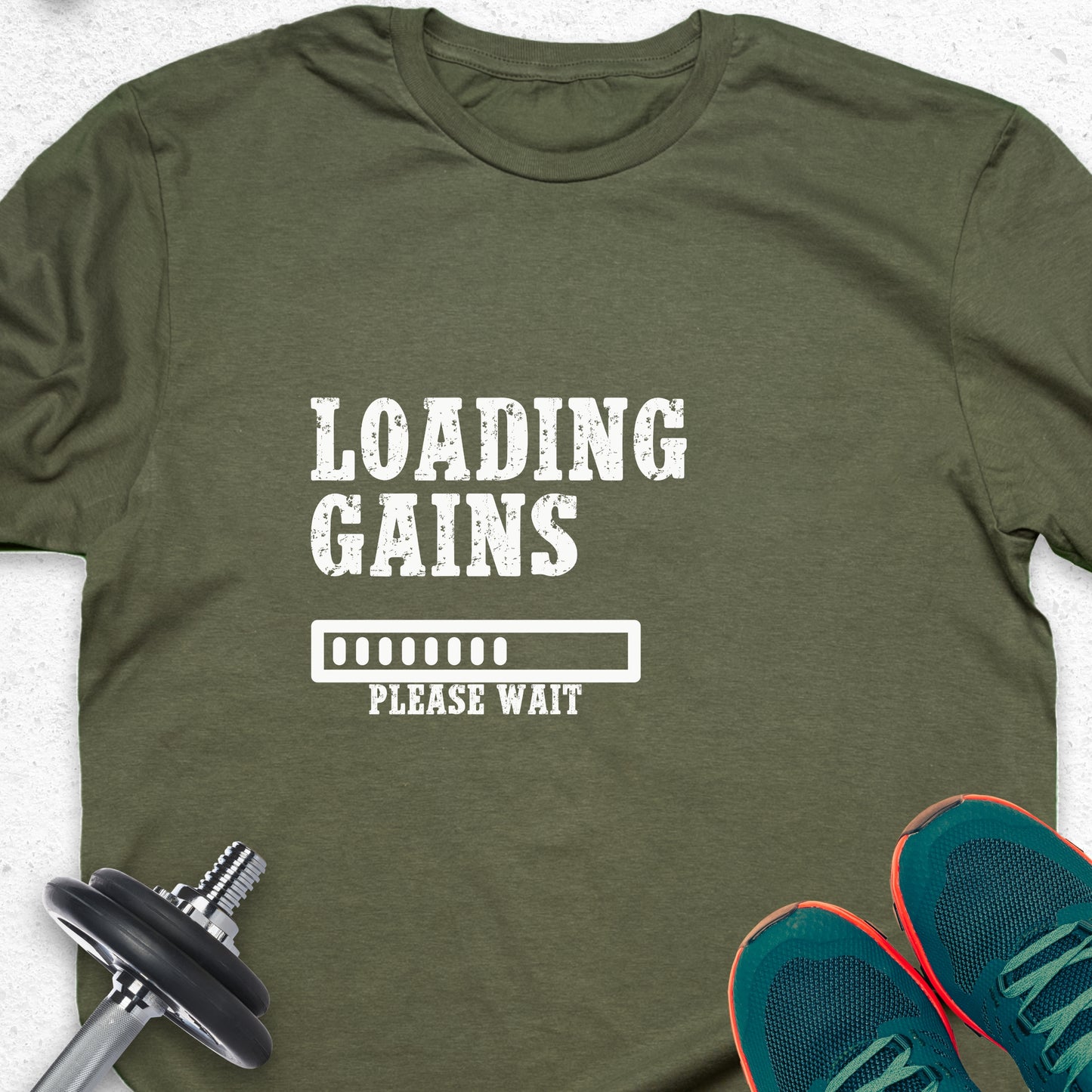 Loading Gains T-Shirt – Funny Gym Progress Bar Fitness Tee— Inspirational Workout Tee