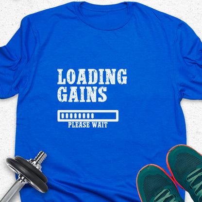Loading Gains T-Shirt – Funny Gym Progress Bar Fitness Tee— Inspirational Workout Tee