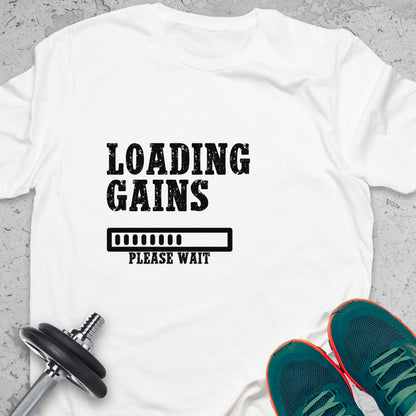 Loading Gains T-Shirt – Funny Gym Progress Bar Fitness Tee— Inspirational Workout Tee