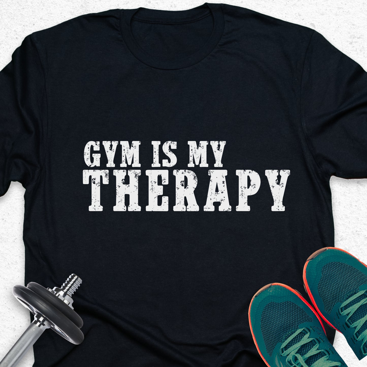 Gym Is My Therapy T-Shirt – Motivational Fitness Graphic Tee— Inspirational Workout Tee