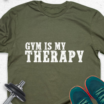 Gym Is My Therapy T-Shirt – Motivational Fitness Graphic Tee— Inspirational Workout Tee