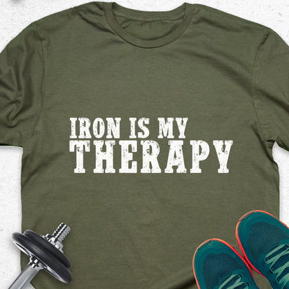 Iron Is My Therapy T-Shirt – Gym Motivation Fitness Workout Tee— Inspirational Workout Tee