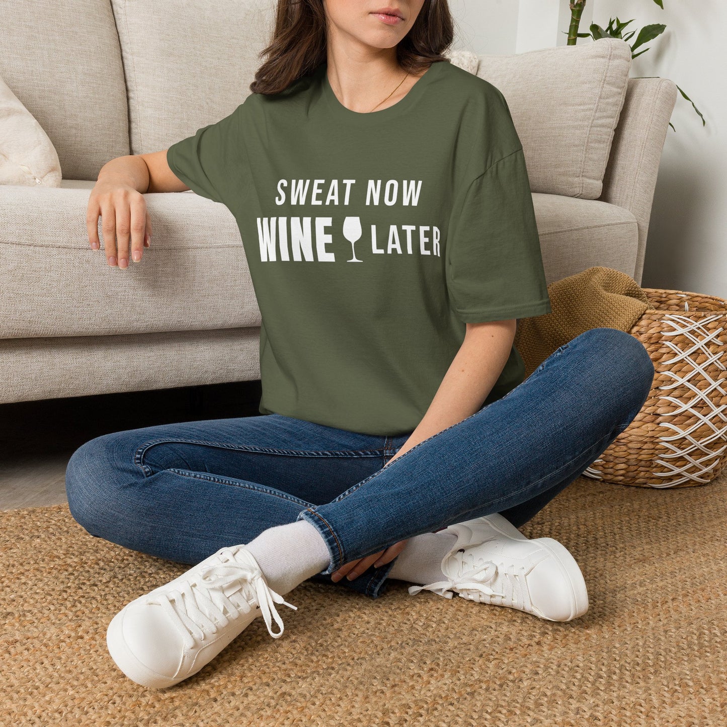 Sweat Now Wine Later T-Shirt – Funny Fitness & Wine Lover Graphic Tee