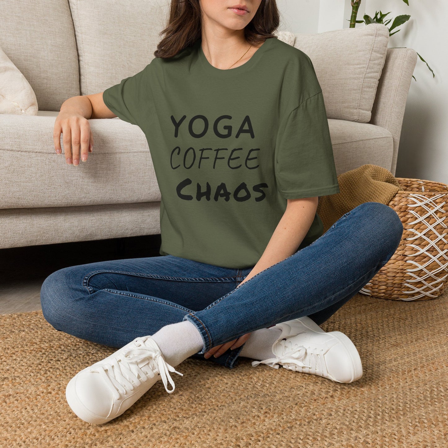 Yoga Coffee Chaos T-Shirt – Funny Yoga Lover Graphic Tee for Busy Women