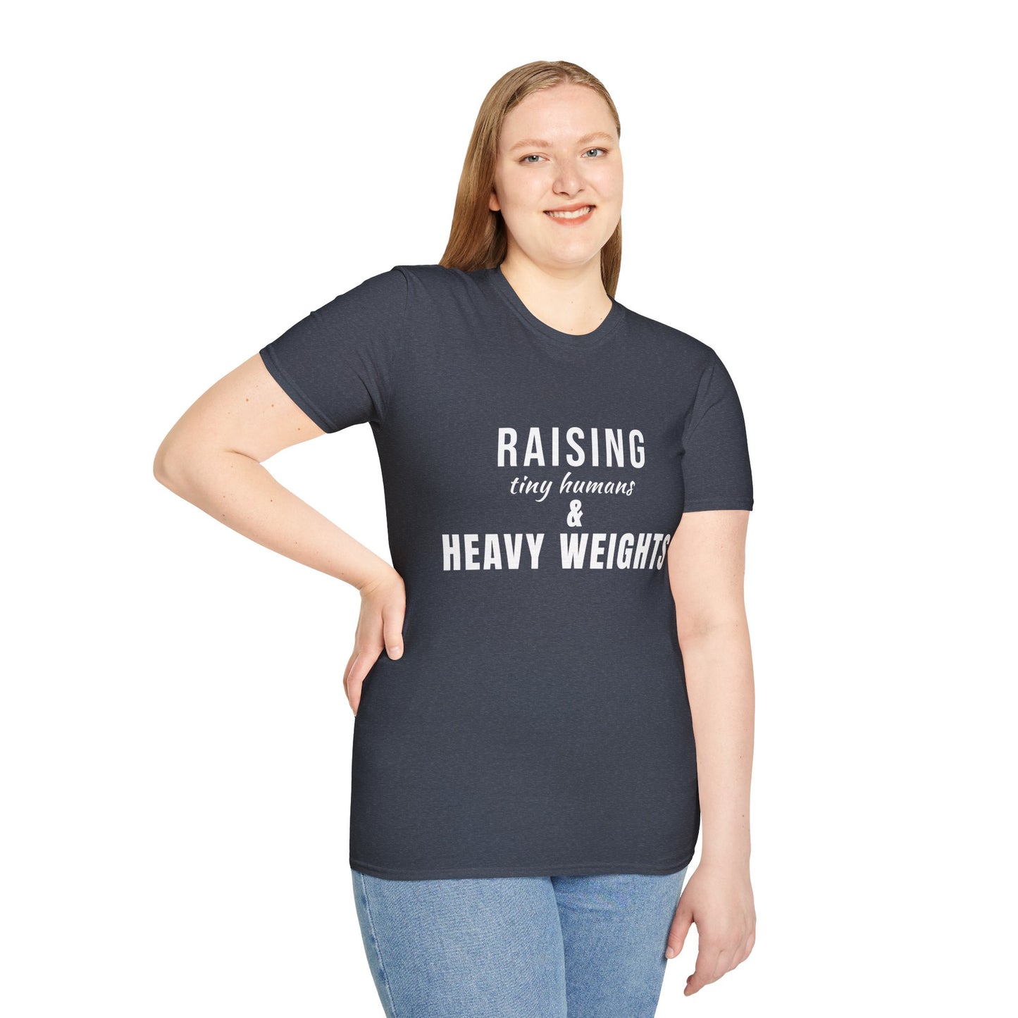 Raising Tiny Humans & Heavy Weights T-Shirt – Fitness Mom Graphic Tee