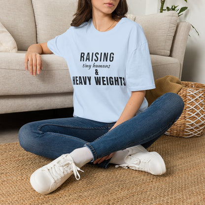 Raising Tiny Humans & Heavy Weights T-Shirt – Fitness Mom Graphic Tee