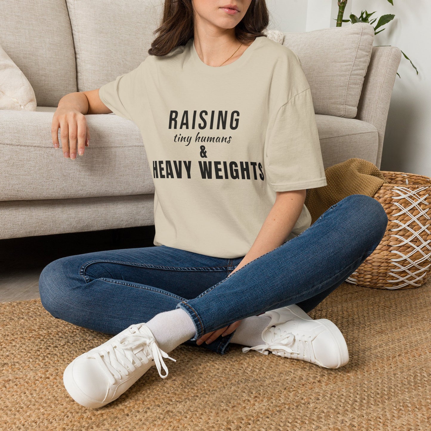 Raising Tiny Humans & Heavy Weights T-Shirt – Fitness Mom Graphic Tee