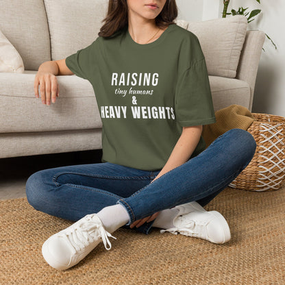 Raising Tiny Humans & Heavy Weights T-Shirt – Fitness Mom Graphic Tee