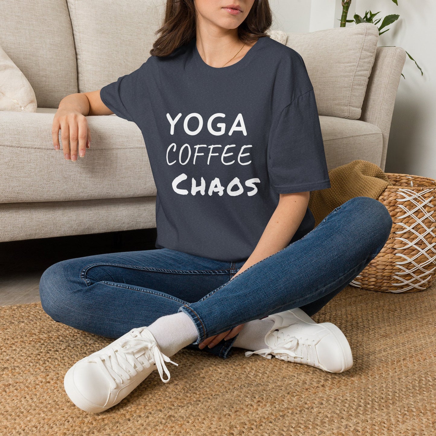 Yoga Coffee Chaos T-Shirt – Funny Yoga Lover Graphic Tee for Busy Women